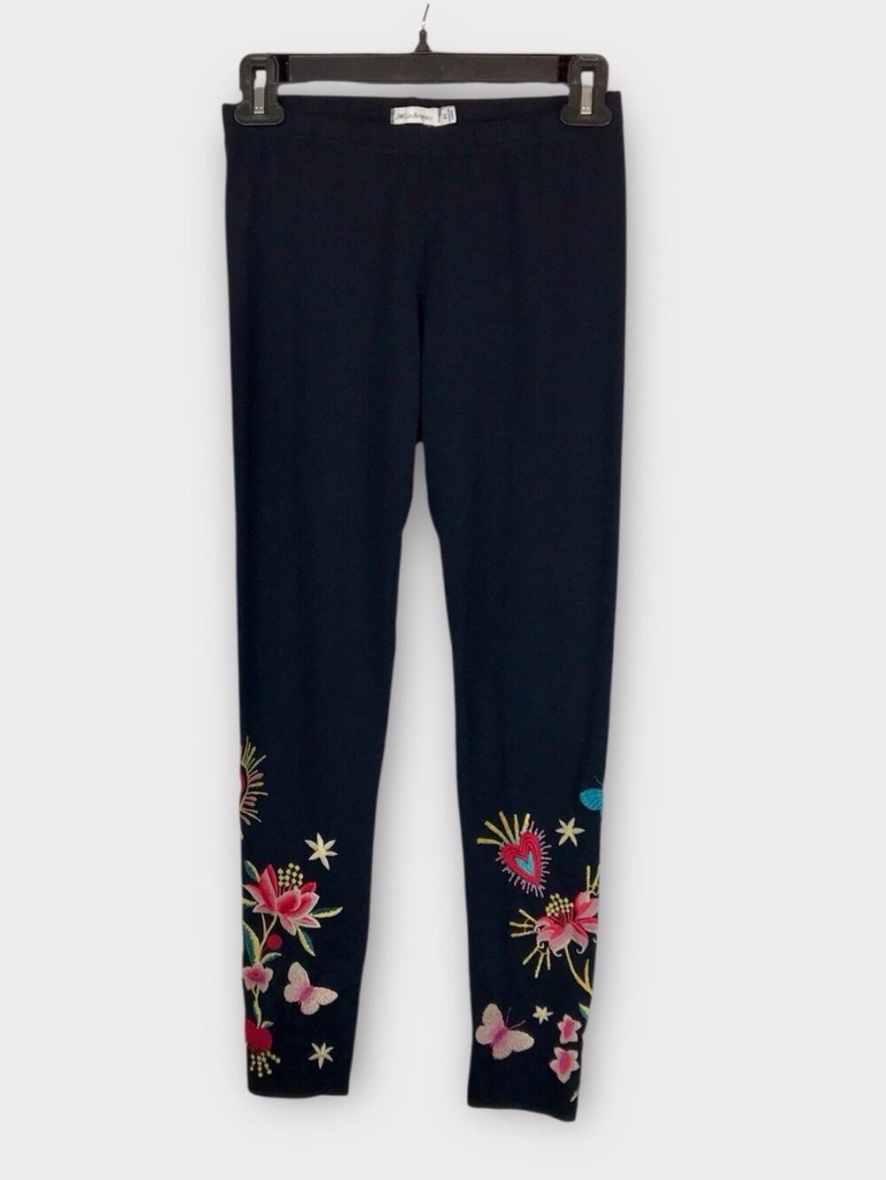 Johnny Was Floral Black Adara Boho Embroidered Leggings Hearts Butterflies